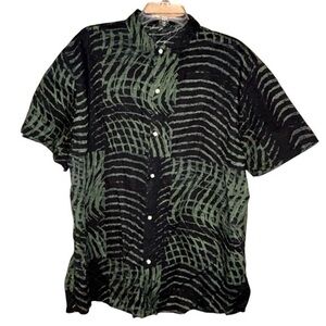 SSLR Men’s Hawaiian Shirt Abstract Short Sleeve Button Up XL Cotton Green Black‎